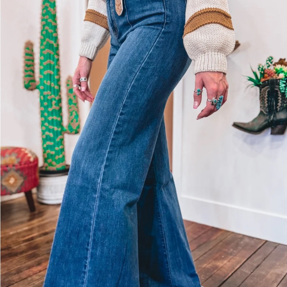 Womens Wide Leg Jeans Front Seam